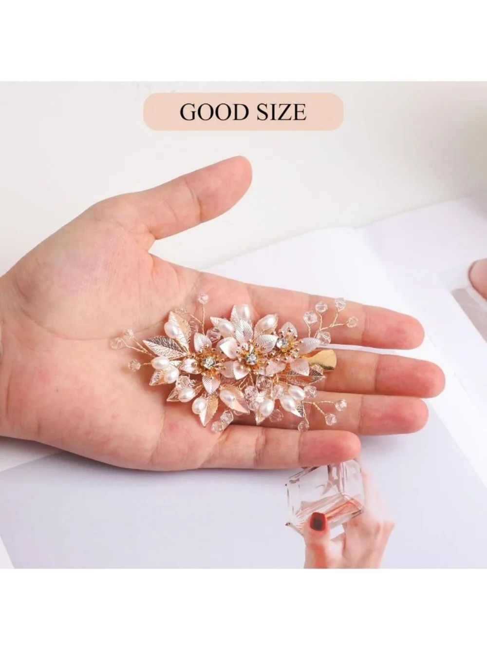 Elegant Floral Crystal Pearl Hair Clip & Rhinestone Bobby Pins Set - Bridal